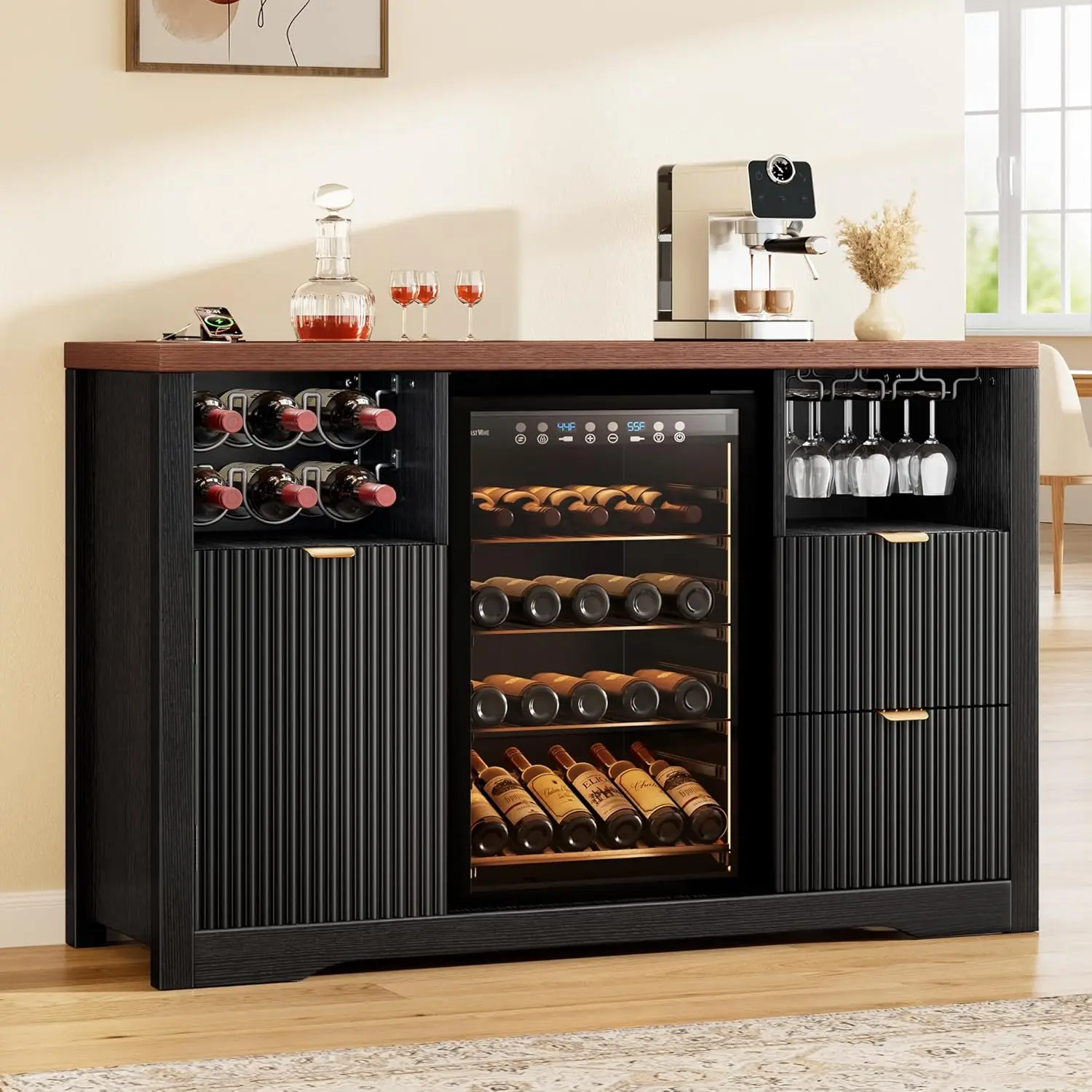 Coffee Bar Cabinet with Fridge Space, 53" L Kitchen Wine Cabinets with Storage Drawer, Wood Buffet Sideboard Table, Customized
Coffee Bar Cabinet with Fridge Space, 53" L Kitchen Wine Cabinets with Storage Drawer, Wood Buffet Sideboard Table, Customized