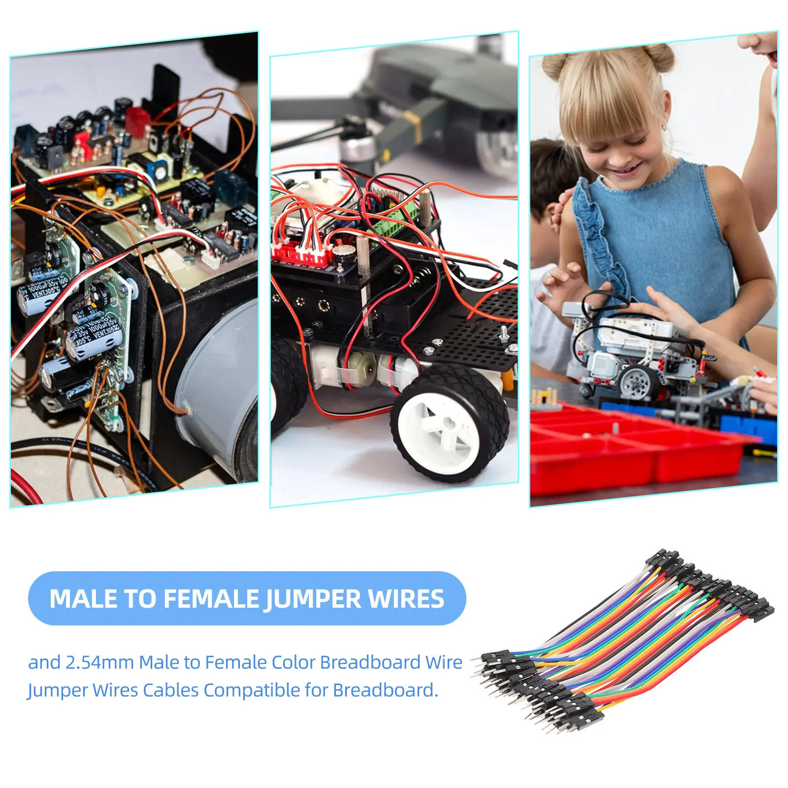 40Pcs Male to Female Breadboard Jumper Wires 10Cm Color Cable Kit Electric Wire Connector for 2.54mm Pin Header
40Pcs Male to Female Breadboard Jumper Wires 10Cm Color Cable Kit Electric Wire Connector for 2.54mm Pin Header