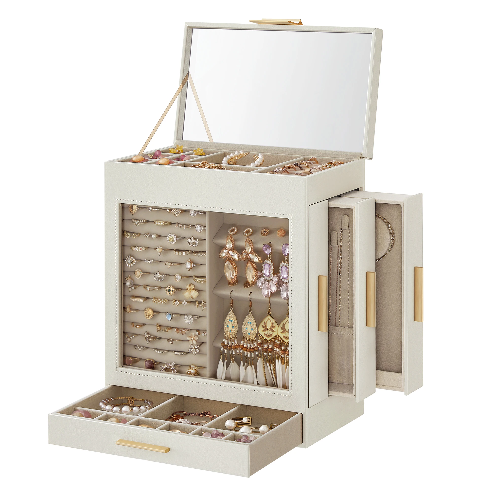 SONGMICS Jewelry Box with Glass Window, 5-Layer Jewelry Organizer with 3 Side Drawers, Jewelry Storage, with Big Mirror, Modern
SONGMICS Jewelry Box with Glass Window, 5-Layer Jewelry Organizer with 3 Side Drawers, Jewelry Storage, with Big Mirror, Modern