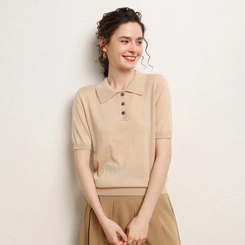 Women 100% Cashmere Sweater Polo-neck Shirt Short Sleeve Pullover Spring Autumn Office Lady Fine-spun Cashmere Knitwear Tops
Women 100% Cashmere Sweater Polo-neck Shirt Short Sleeve Pullover Spring Autumn Office Lady Fine-spun Cashmere Knitwear Tops