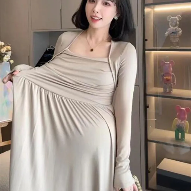 Maternity Long Dress Simple Korean Style Base Layer Spring Autumn A-Line Skirt Slimming Wide Hemline Fashionable Outerwear
Maternity Long Dress Simple Korean Style Base Layer Spring Autumn A-Line Skirt Slimming Wide Hemline Fashionable Outerwear