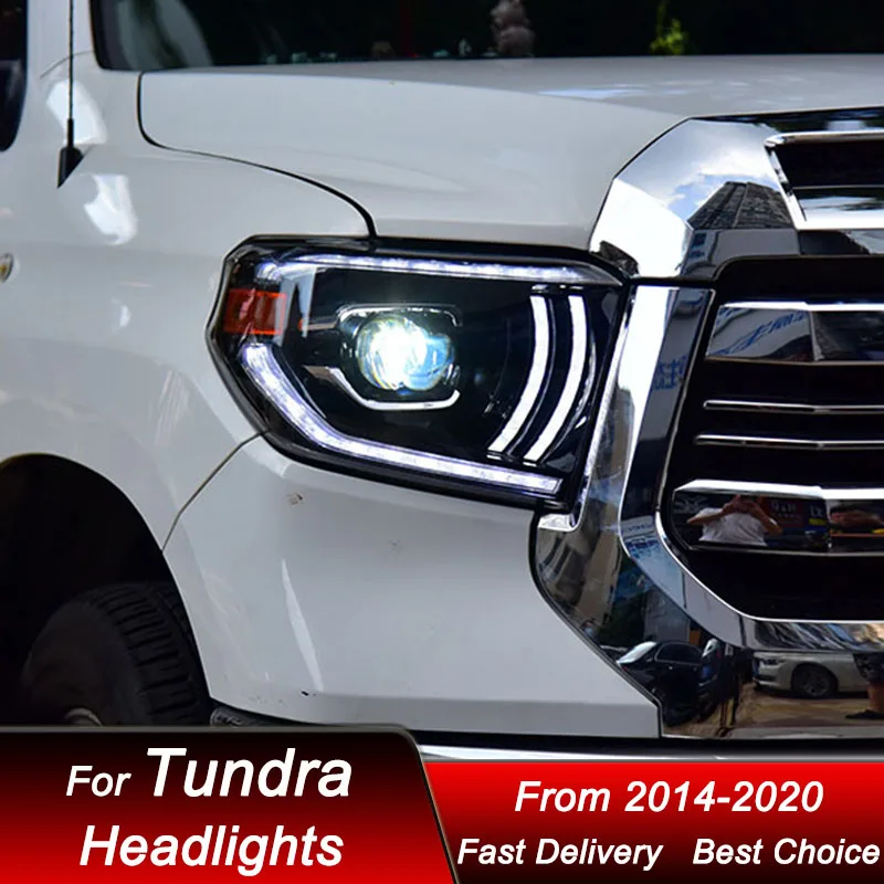 Поп-автомобильные фары для Toyota Tundra 2014-2020, новые полностью светодиодные фары в сборе, обновление, аксессуары для линз проектора с высокой настройкой 
Поп-автомобильные фары для Toyota Tundra 2014-2020, новые полностью светодиодные фары в сборе, обновление, аксессуары для линз проектора с высокой настройкой