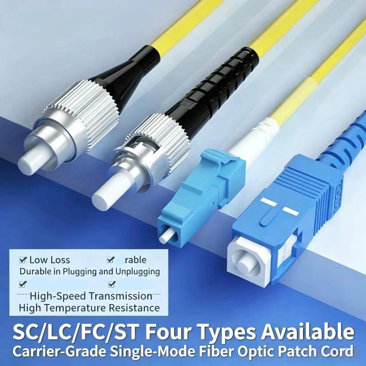 Telecom-grade UPC fibre optic jumper LC-SC-FC-ST switch module transceiver single-mode pigtail cable 3m
Telecom-grade UPC fibre optic jumper LC-SC-FC-ST switch module transceiver single-mode pigtail cable 3m