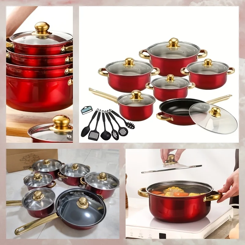 18pcs Non-Stick Scratch Proof Stainless Steel Cookware Set - Ergonomic Gold-Plated Handles, Heat Resistant Easy Clean, Ideal for
18pcs Non-Stick Scratch Proof Stainless Steel Cookware Set - Ergonomic Gold-Plated Handles, Heat Resistant Easy Clean, Ideal for