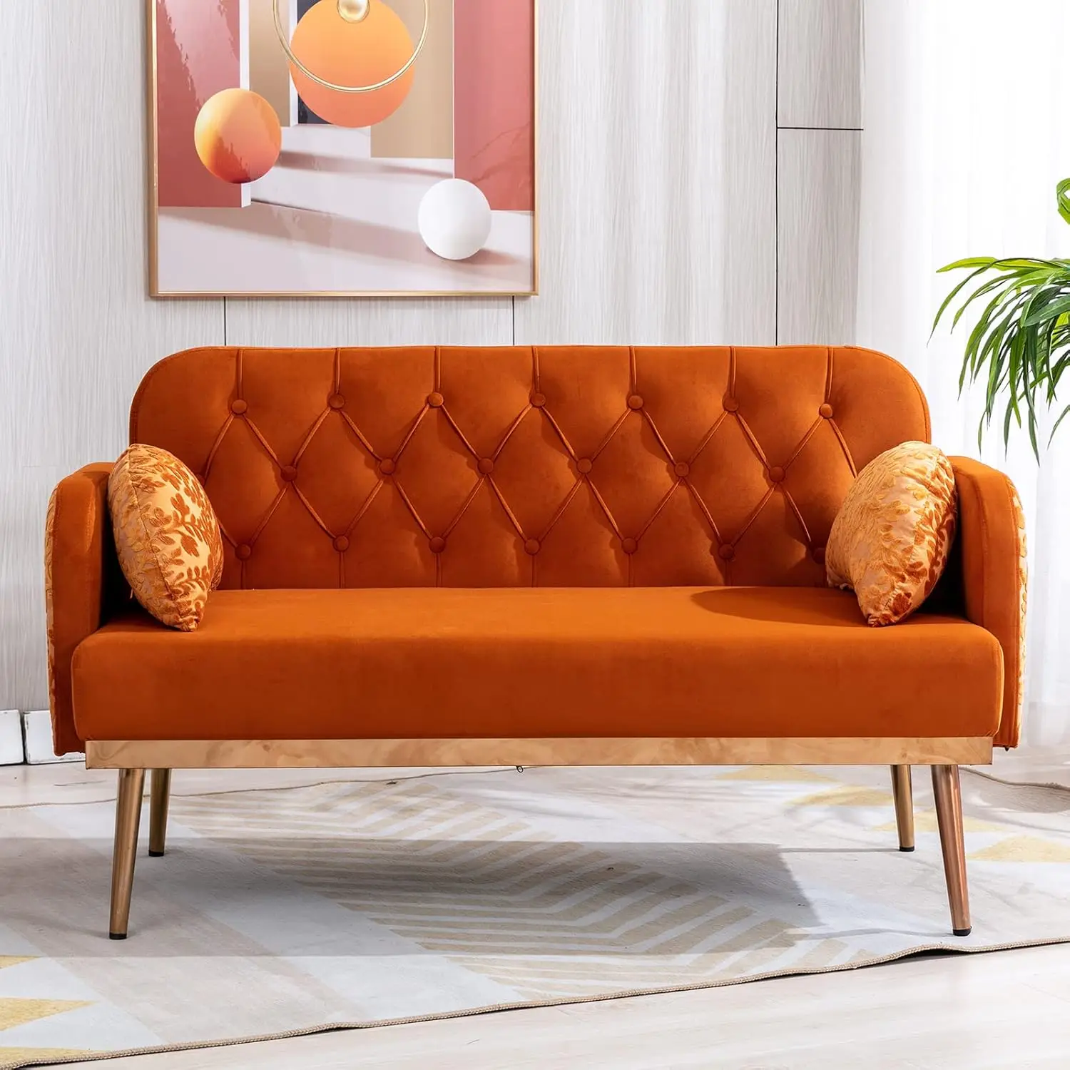 55-Inch Small Velvet Couch With Elegant Moon Shape Pillows, Twin Size Loveseat Accent Sofa With Golden Metal Legs, Living Room
55-Inch Small Velvet Couch With Elegant Moon Shape Pillows, Twin Size Loveseat Accent Sofa With Golden Metal Legs, Living Room