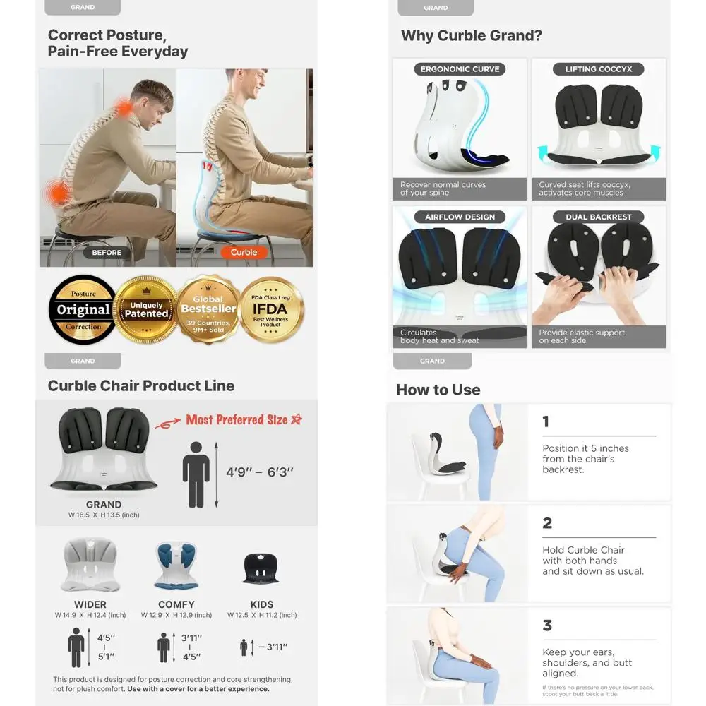 GRAND(Extra Wide & Sturdy) – Ergonomic Chair Back Support, Lumbar Support for Good Posture Correction and Back Pain Relief, Perf
GRAND(Extra Wide & Sturdy) – Ergonomic Chair Back Support, Lumbar Support for Good Posture Correction and Back Pain Relief, Perf