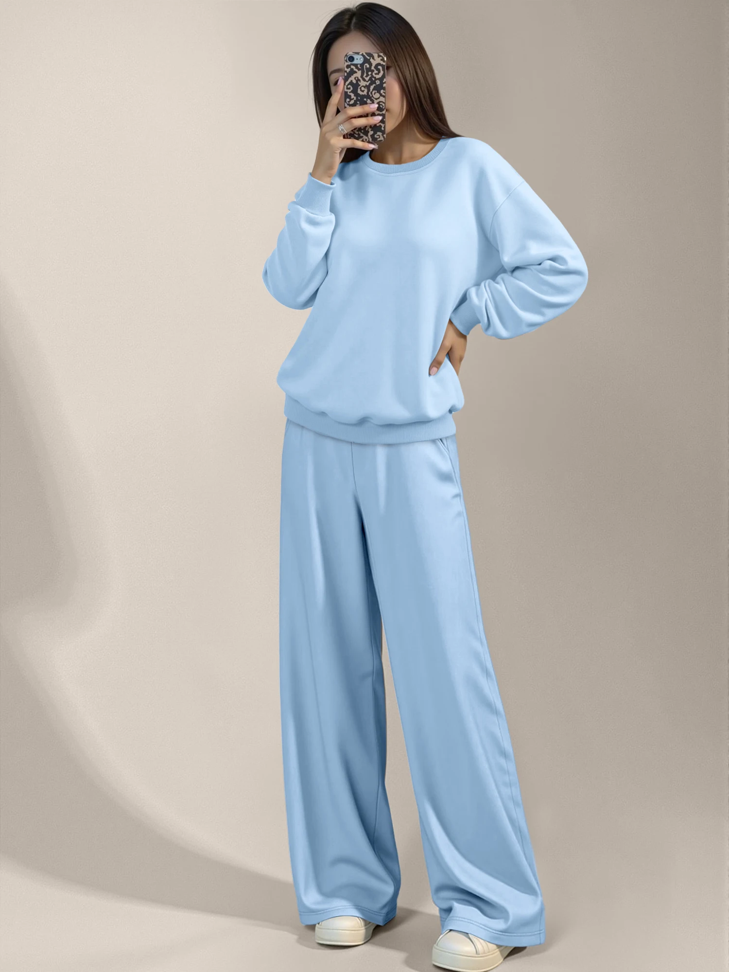 2026 New Solid Color Sweatshirt And Wide Leg Pants Set, Casual Crew Neck Loungewear Tracksuit For Women Streetwear
2026 New Solid Color Sweatshirt And Wide Leg Pants Set, Casual Crew Neck Loungewear Tracksuit For Women Streetwear