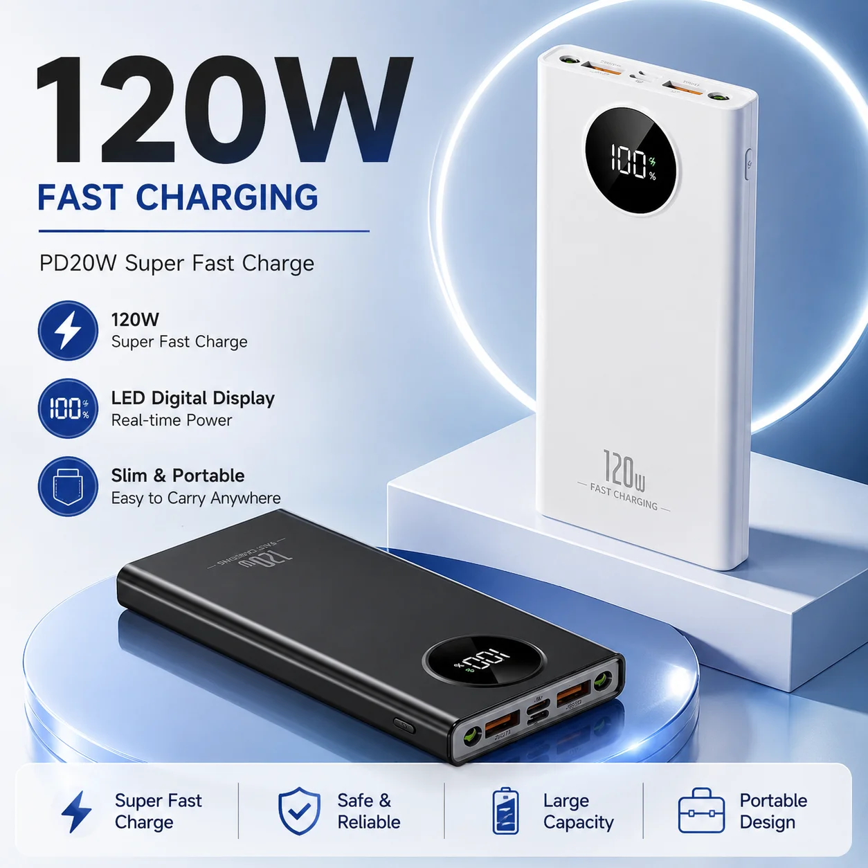 120W 20000mAh Portable Power Bank External Battery Pack Fast Charging Charger for iPhone Xiaomi Samsung Mobile Phone Outdoor Use
120W 20000mAh Portable Power Bank External Battery Pack Fast Charging Charger for iPhone Xiaomi Samsung Mobile Phone Outdoor Use