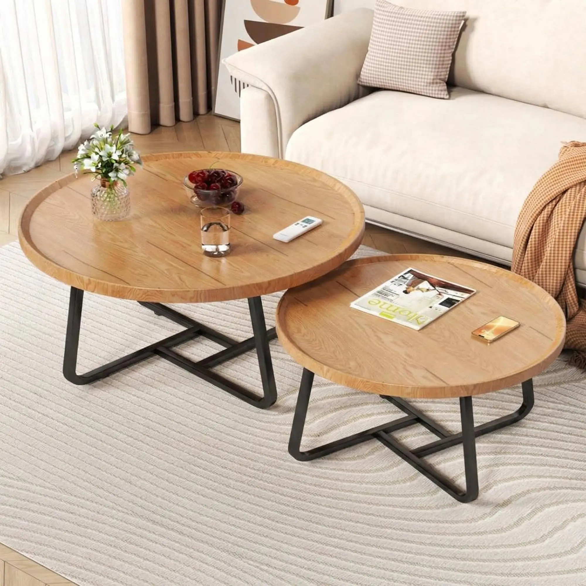 Mid Century Modern Nesting Coffee Table Set – 2 Fluted Round Wood Side Tables – Sturdy Metal Frame, Easy Assembly – Space-Saving
Mid Century Modern Nesting Coffee Table Set – 2 Fluted Round Wood Side Tables – Sturdy Metal Frame, Easy Assembly – Space-Saving