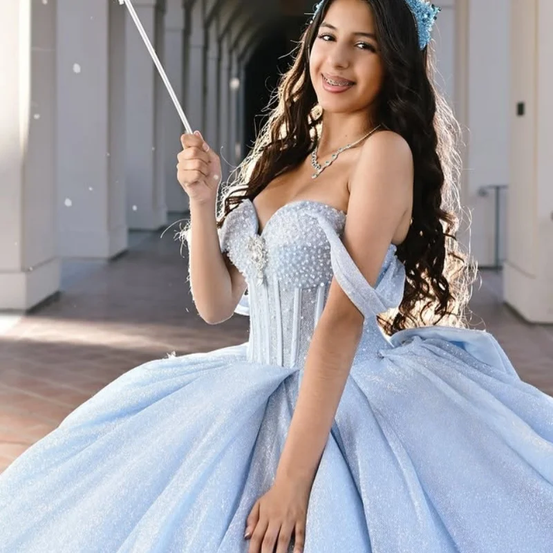 Customized Shiny aqua blue Quinceanera Dresses Off the Shoulder applique Tull Long tail Bow Vestido 15 Quinceanera
Customized Shiny aqua blue Quinceanera Dresses Off the Shoulder applique Tull Long tail Bow Vestido 15 Quinceanera