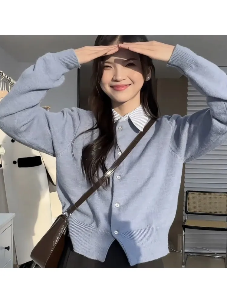 Casual Cardigans Winter Clothes Woman Pulls Femmes All-match Loose Simple Style Sweater Two Fake Pieces Patchwork Contrast Slim
Casual Cardigans Winter Clothes Woman Pulls Femmes All-match Loose Simple Style Sweater Two Fake Pieces Patchwork Contrast Slim