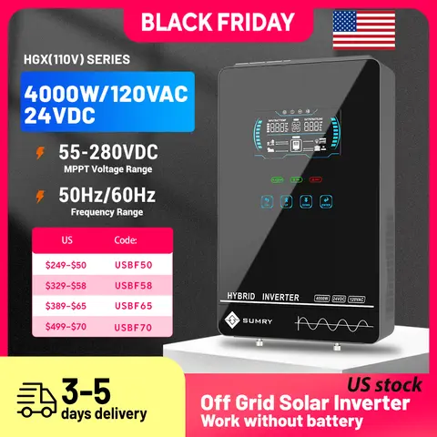 Sumry 4KW 120V Off Grid Solar Inverter 24V 140A 5600W MPPT Charger Pure Sine Wave Home Inverter 6.25 Inch LCD Display