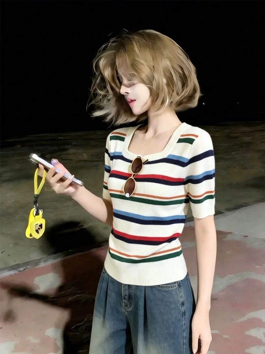 Summer 2026 Dopaamine Color Block Stripe Square Neck Short Sleeve Knitted Top Women's Short Design Sense Shirt Korean Style S...
Summer 2026 Dopaamine Color Block Stripe Square Neck Short Sleeve Knitted Top Women's Short Design Sense Shirt Korean Style S...