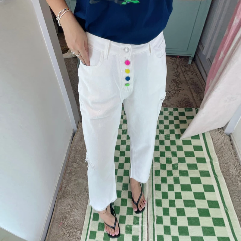 High Waist Slim Fit Color Button Design Korean Style Women's Jeans Summer Chic Versatile Straight Leg Pure Blue Denim
High Waist Slim Fit Color Button Design Korean Style Women's Jeans Summer Chic Versatile Straight Leg Pure Blue Denim
