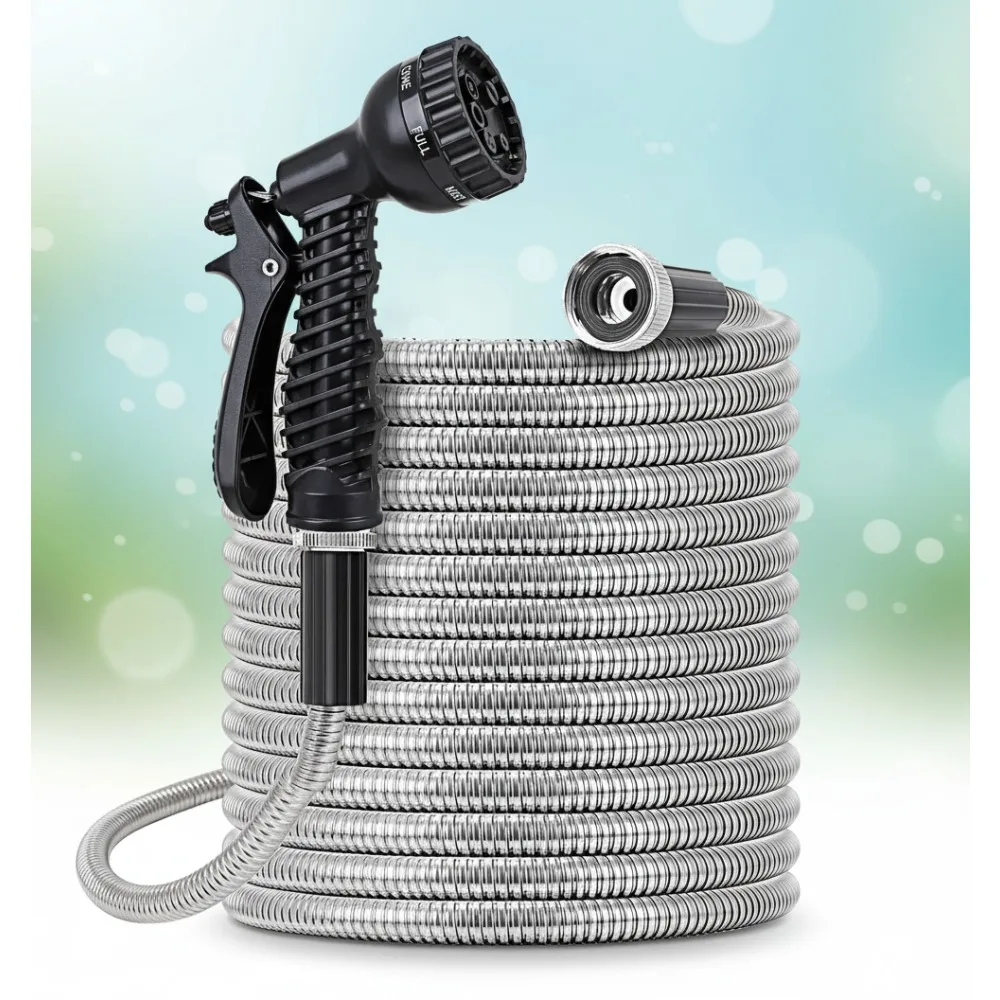 75ft Stainless Steel Garden Hose - Lightweight, Kink-Free, High Pressure with 2 Nozzles for Gardening & Outdoor Use
75ft Stainless Steel Garden Hose - Lightweight, Kink-Free, High Pressure with 2 Nozzles for Gardening & Outdoor Use