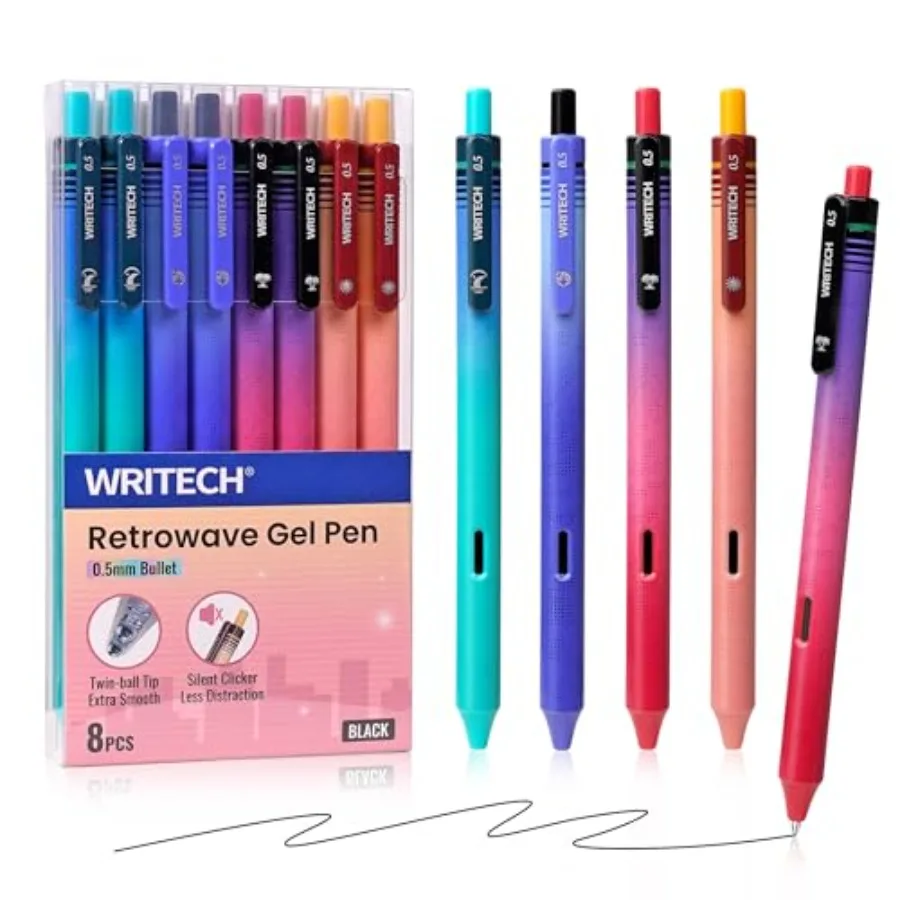 Black Ink Gel Pens: 8-Pack Retrowave 0.5mm Fine Point Pens - Smooth Writing Silent Clicker and Refillable Perfect for School Of
Black Ink Gel Pens: 8-Pack Retrowave 0.5mm Fine Point Pens - Smooth Writing Silent Clicker and Refillable Perfect for School Of