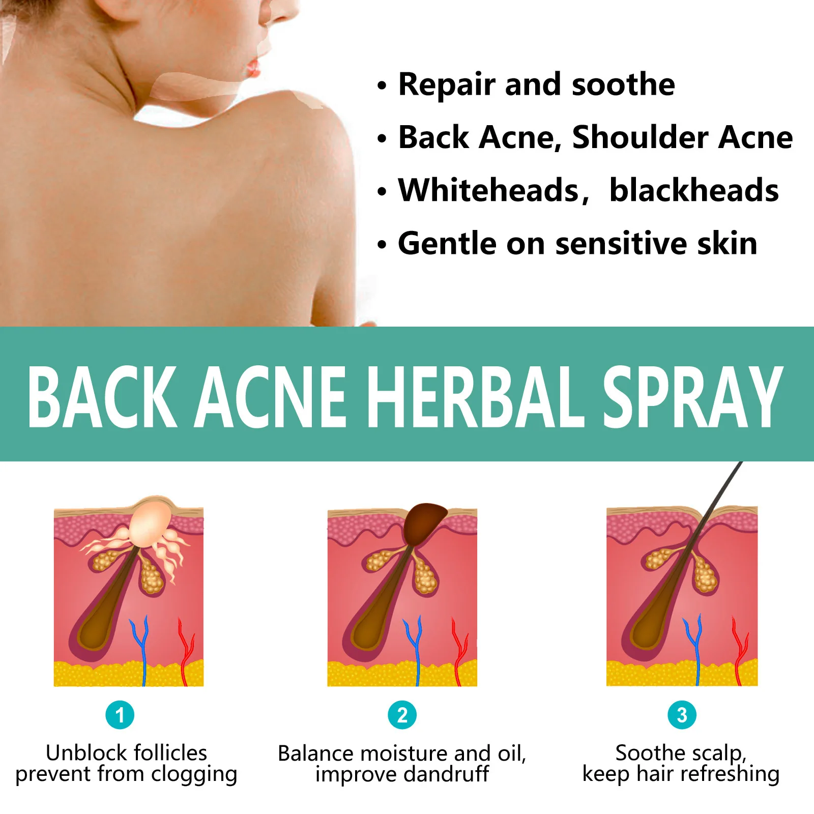 Oceaura Back Acne Care Spray Repairing Damaged Oil Control S-pots Removal Non Irritating Body Acne Treatment Liquid Spray 120ml
Oceaura Back Acne Care Spray Repairing Damaged Oil Control S-pots Removal Non Irritating Body Acne Treatment Liquid Spray 120ml