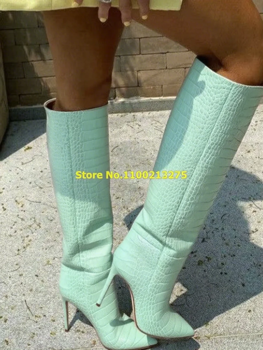 Green Crocodile Knee High Boots Slip On Stiletto High Heel Sexy Pointed Toe Fashion Autumn Women Boots Solid Custom Made Shoes
Green Crocodile Knee High Boots Slip On Stiletto High Heel Sexy Pointed Toe Fashion Autumn Women Boots Solid Custom Made Shoes