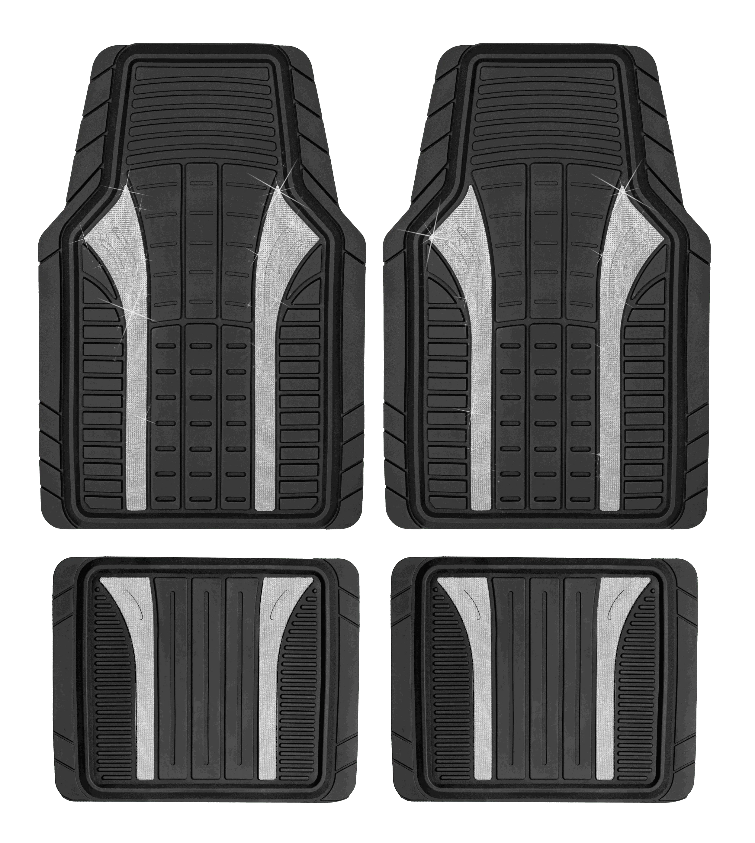 Rubber Car Floor Mats Set of 4 with Glitter Silver Finish Universal Fit for Most Vehicles
Rubber Car Floor Mats Set of 4 with Glitter Silver Finish Universal Fit for Most Vehicles