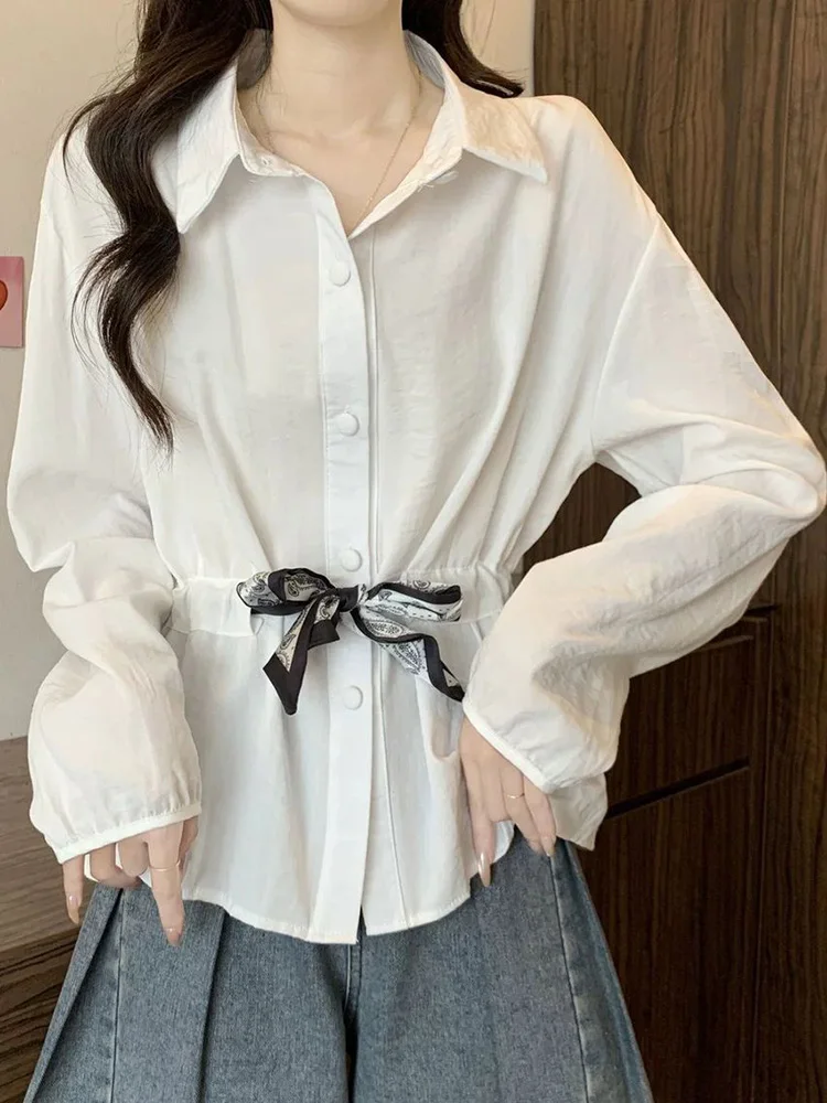 Fashion Bow White Shirt Women Elegant Lace Up Long Sleeve Sweet Blouse Spring Casual Korean Office Lady All Match Simple Tops
Fashion Bow White Shirt Women Elegant Lace Up Long Sleeve Sweet Blouse Spring Casual Korean Office Lady All Match Simple Tops