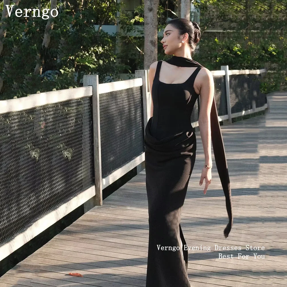 Verngo Black Crepe Simple Evening Dress Spaghetti Straps Mermaid Scarf Modern Pleated Party Dress Maxi Prom Gowns Customized
Verngo Black Crepe Simple Evening Dress Spaghetti Straps Mermaid Scarf Modern Pleated Party Dress Maxi Prom Gowns Customized