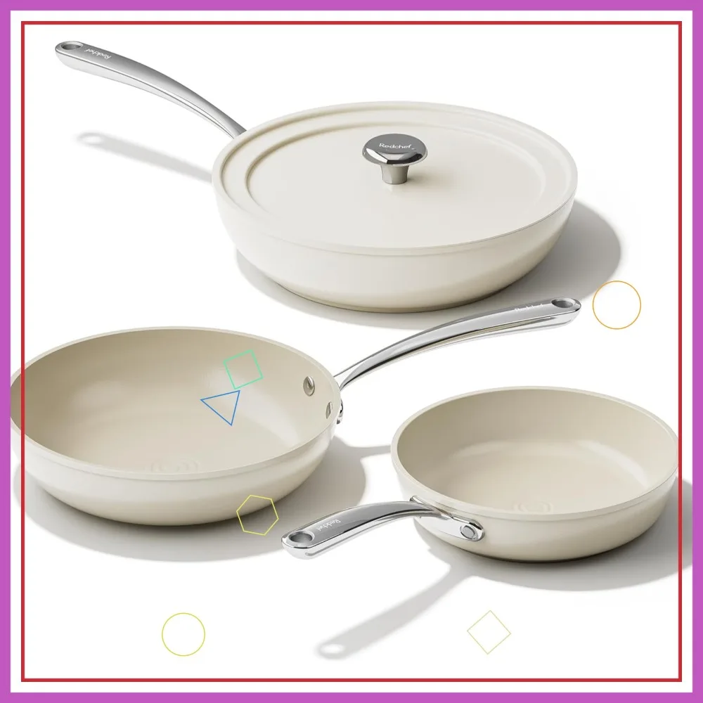 Nonstick Ceramic Frying Pan Set 4-Piece, PFAS & PFOA Free, 8" 9.5" 11" Skillet with Lid, Dishwasher & Oven Safe, Beige White
Nonstick Ceramic Frying Pan Set 4-Piece, PFAS & PFOA Free, 8" 9.5" 11" Skillet with Lid, Dishwasher & Oven Safe, Beige White