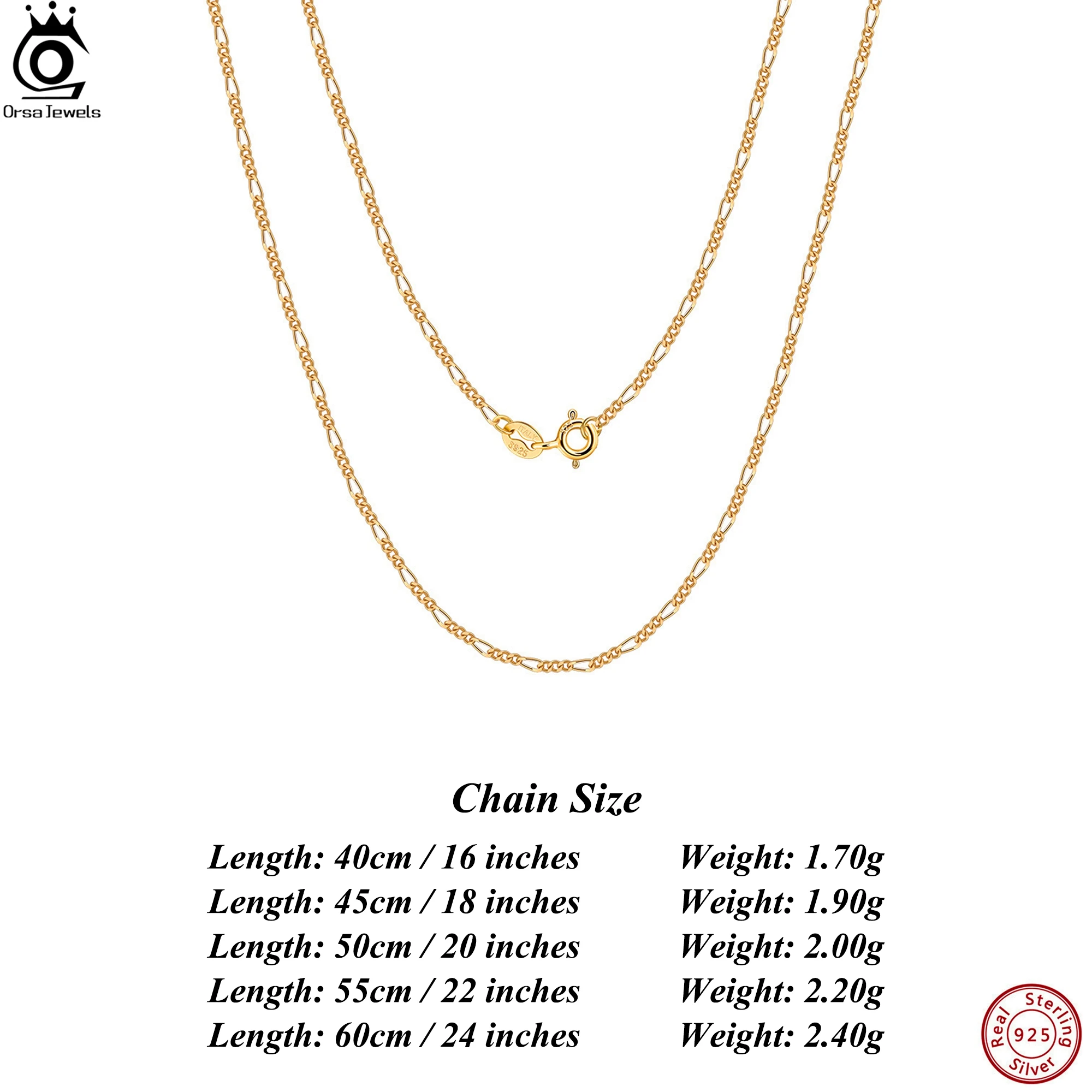 ORSA JEWELS 18K Gold 925 Sterling Silver Diamond-Cut Figaro Link Chain Necklace Classic Style Neck Accessory for Women Wear SC27
ORSA JEWELS 18K Gold 925 Sterling Silver Diamond-Cut Figaro Link Chain Necklace Classic Style Neck Accessory for Women Wear SC27