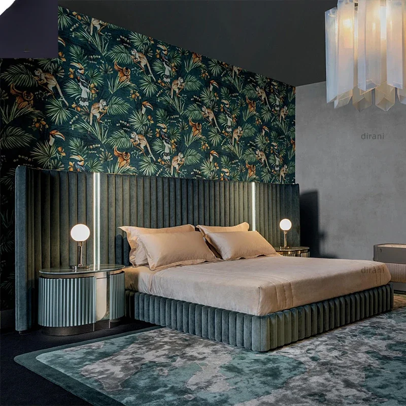 luxury olive green king tufted velvet bed room furniture arc column bar queen dark green bed frame with LED lights
luxury olive green king tufted velvet bed room furniture arc column bar queen dark green bed frame with LED lights