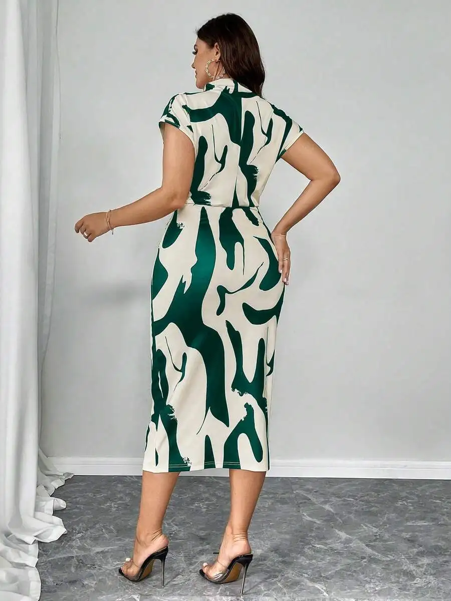 Plus Size Summer Casual Abstract Print Batwing Sleeve Ruched Waist Midi Dress
Plus Size Summer Casual Abstract Print Batwing Sleeve Ruched Waist Midi Dress