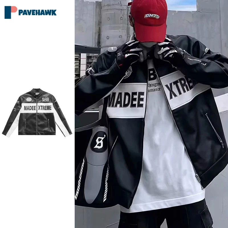 Motorcycle Leather Jacket Men High Street Retro Letter Print Patchwork PU Racing Jackets Spring Korean Male Bomber Outwear New
Motorcycle Leather Jacket Men High Street Retro Letter Print Patchwork PU Racing Jackets Spring Korean Male Bomber Outwear New