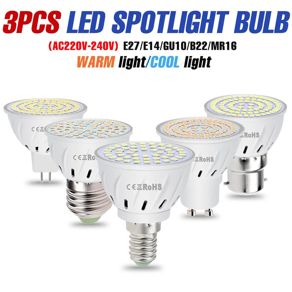 3PCS E27/E26 LED Bulb GU10 Spot Light E14 Lamp Gu5.3 Chandelier Bulbs MR16 Cool/Warm White AC 220V For Home Living Room Lighting
3PCS E27/E26 LED Bulb GU10 Spot Light E14 Lamp Gu5.3 Chandelier Bulbs MR16 Cool/Warm White AC 220V For Home Living Room Lighting