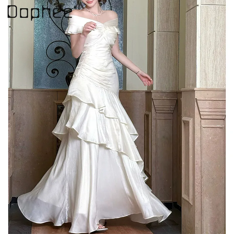 French Off-the-shoulder Dress for Women Hepburn Style Temperament Socialite Evening Dresses Elegant Slim Fishtail Long Dress
French Off-the-shoulder Dress for Women Hepburn Style Temperament Socialite Evening Dresses Elegant Slim Fishtail Long Dress