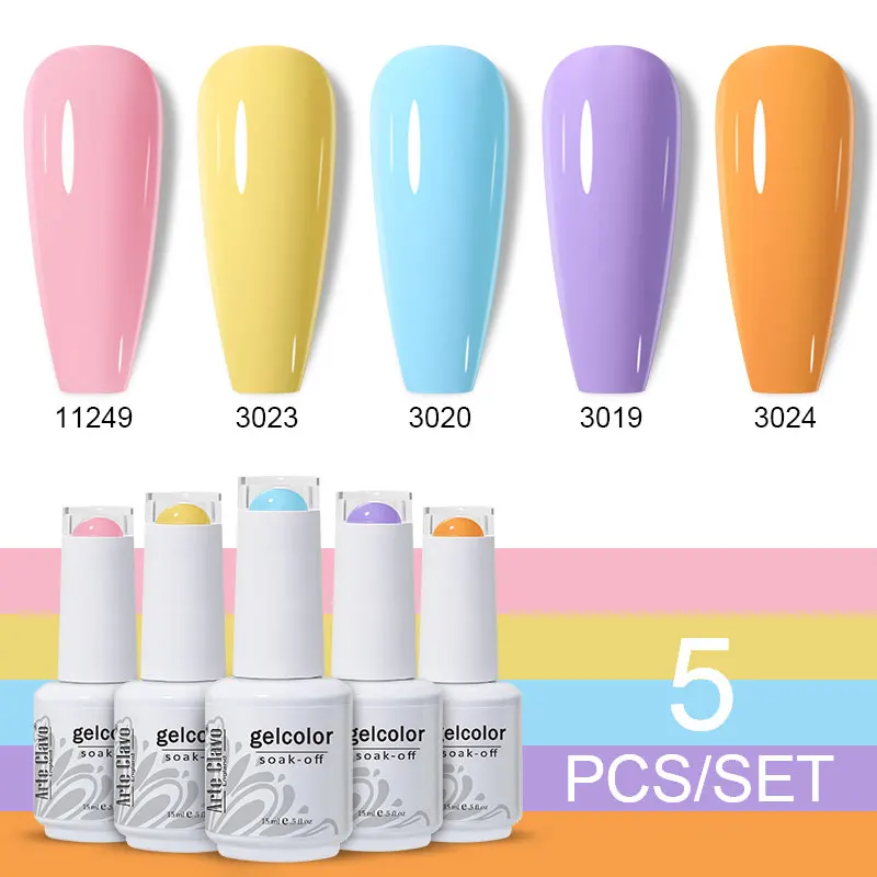 Arte Clavo 5PCS Набор гель-лаков для ногтей Vernis Полуперманентный УФ-гель-лак для маникюра Набор Soak Off Nail Kit Base Top Coat Kits
Arte Clavo 5PCS Набор гель-лаков для ногтей Vernis Полуперманентный УФ-гель-лак для маникюра Набор Soak Off Nail Kit Base Top Coat Kits