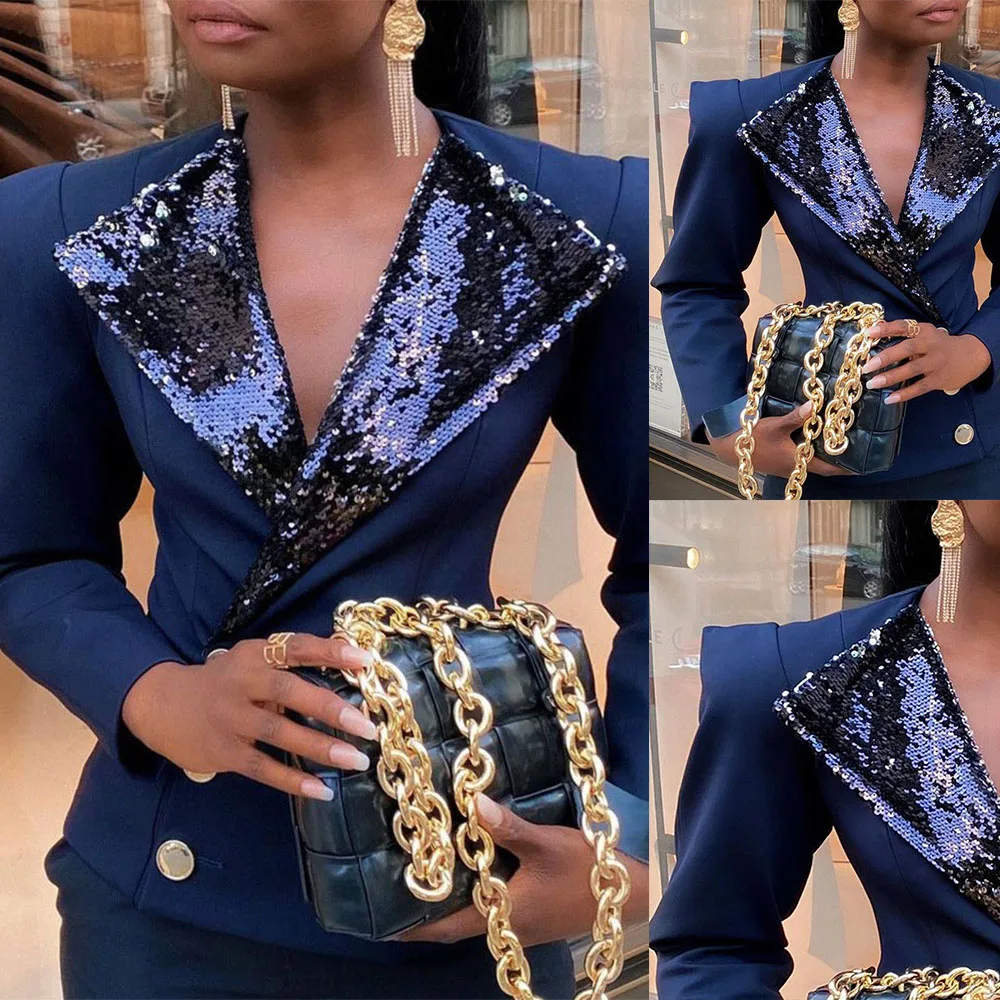 Sexy Women Suits Black Sequined Deep V Neck Fashion Female Notched Breasted Custom Made Prom Party 1 Piece Set
Sexy Women Suits Black Sequined Deep V Neck Fashion Female Notched Breasted Custom Made Prom Party 1 Piece Set