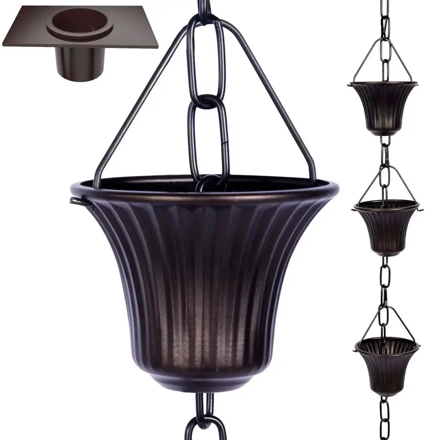 Rain Chain Set 8.5 Ft,Not Rust Wrought Iron Rain Chains for Gutters with Adapter Gotta Drain and Anchoring Stake, 14 Cups, 1 Hoo
Rain Chain Set 8.5 Ft,Not Rust Wrought Iron Rain Chains for Gutters with Adapter Gotta Drain and Anchoring Stake, 14 Cups, 1 Hoo