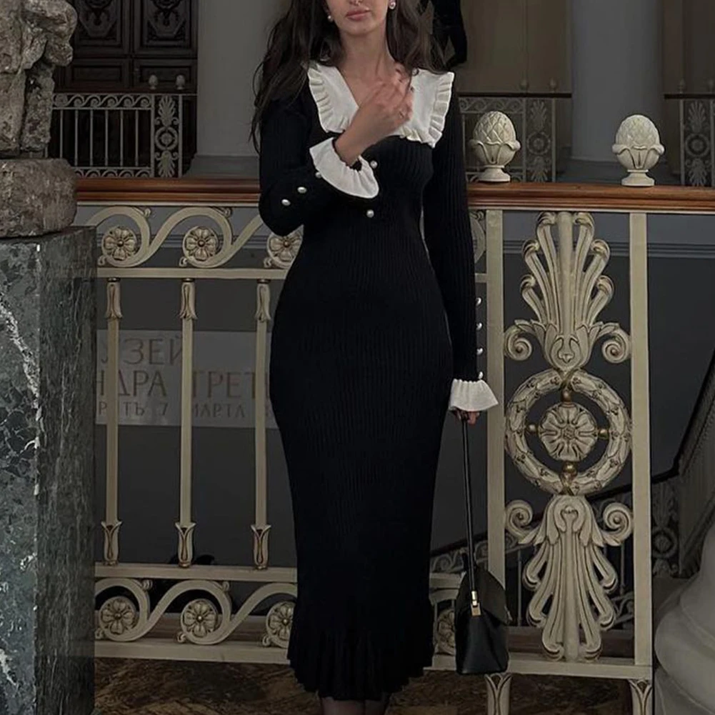 High Waist Ruffled Maxi Dresses Slim Long Dress Women Vintage Retro Elegant Millennial Dress Knitted For Jumper Casual Korean
High Waist Ruffled Maxi Dresses Slim Long Dress Women Vintage Retro Elegant Millennial Dress Knitted For Jumper Casual Korean