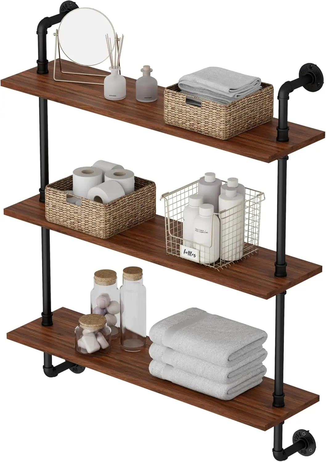 3-Tier Rustic Wood Floating Shelf, Wall-Mounted Storage for Kitchen, Office, Bathroom & Home Decor in Walnut
3-Tier Rustic Wood Floating Shelf, Wall-Mounted Storage for Kitchen, Office, Bathroom & Home Decor in Walnut