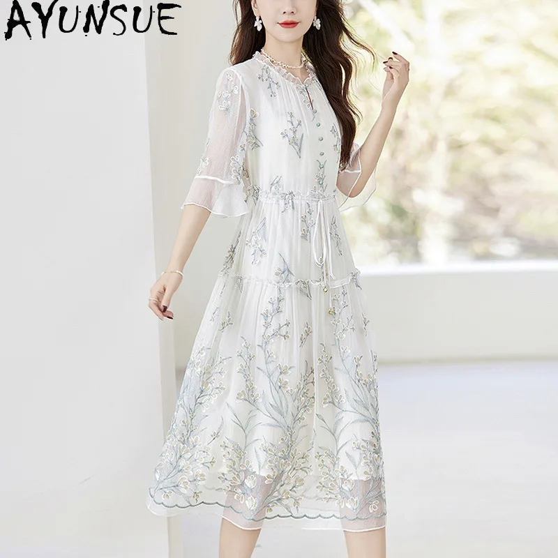AYUNSUE 100% Silk Dresses for Women Chinese Style Embroidered Summer Dresses Woman Casual Dresses High Quality Woman Clothes
AYUNSUE 100% Silk Dresses for Women Chinese Style Embroidered Summer Dresses Woman Casual Dresses High Quality Woman Clothes