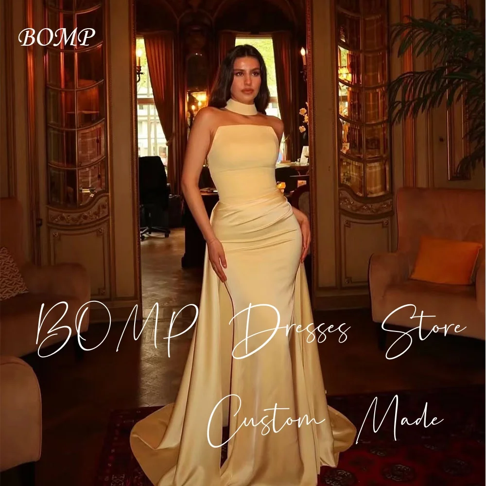 BOMP Elegant Mermaid Evening Dress Strapless Pleat Yellow Satin Sweep Train Formal Occasion Party Gown Customized Saudi Arabic
BOMP Elegant Mermaid Evening Dress Strapless Pleat Yellow Satin Sweep Train Formal Occasion Party Gown Customized Saudi Arabic
