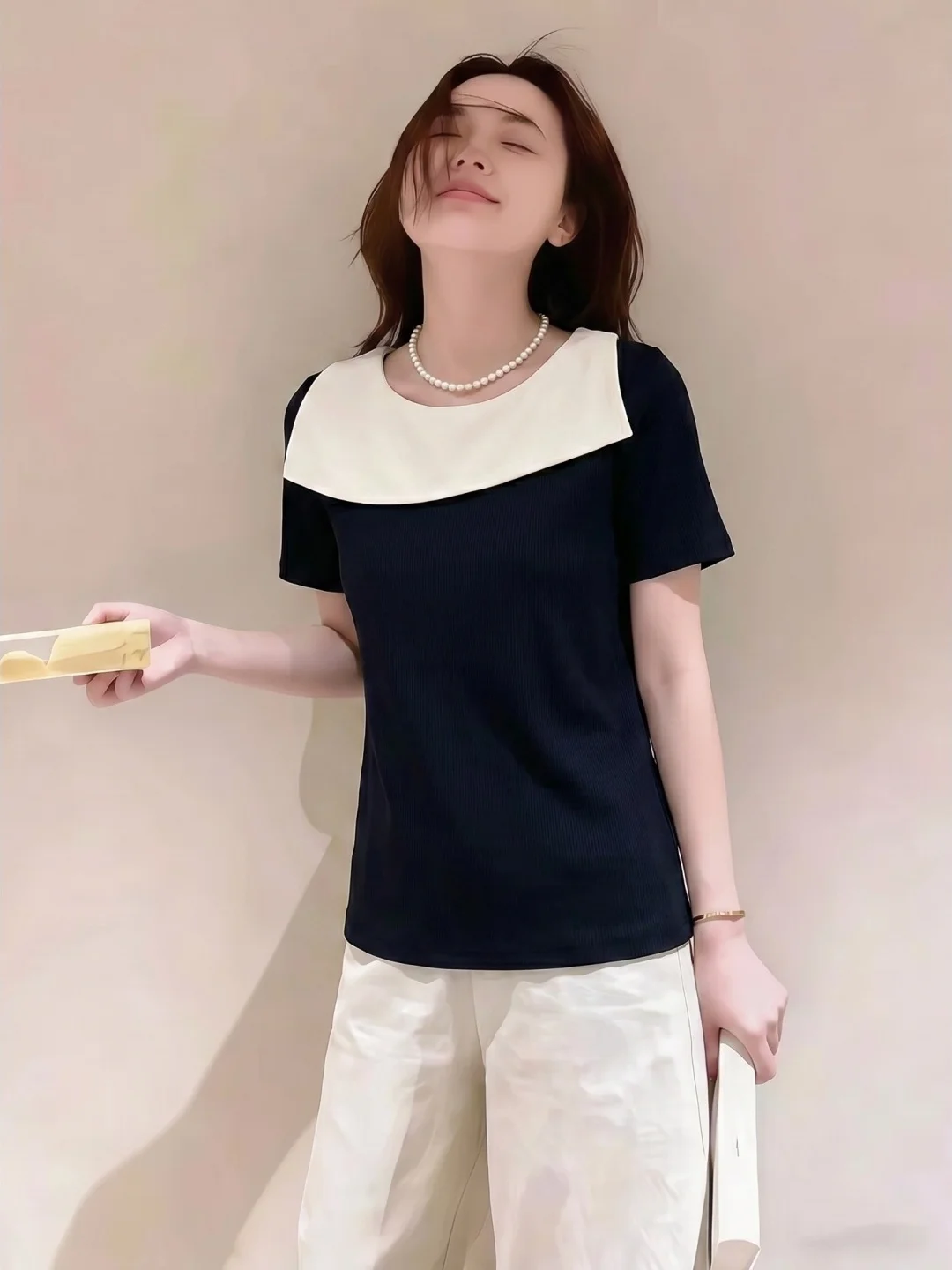 Color Block Short Sleeve T-Shirt round Neck Overhead Women's Fashionable Elegant Korean Style Commute Wind Summer Top
Color Block Short Sleeve T-Shirt round Neck Overhead Women's Fashionable Elegant Korean Style Commute Wind Summer Top