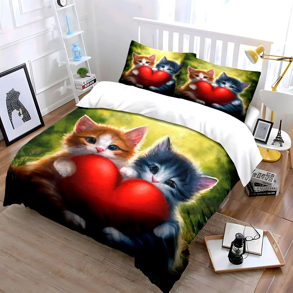 Cute Kitten Couple with Red Heart Bedding Set 3PCS Watercolor Cat Print Duvet Cover Pillowcases Sweet Love Theme, Gift
Cute Kitten Couple with Red Heart Bedding Set 3PCS Watercolor Cat Print Duvet Cover Pillowcases Sweet Love Theme, Gift