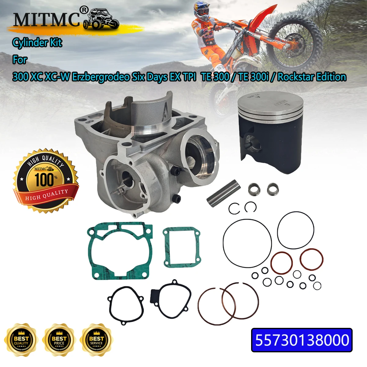 72mm Cylinder Kit For 300 XC XC-W Erzbergrodeo Six Days EX TPI TE 300 / TE 300i / Rockstar Edition 55730138000
72mm Cylinder Kit For 300 XC XC-W Erzbergrodeo Six Days EX TPI TE 300 / TE 300i / Rockstar Edition 55730138000