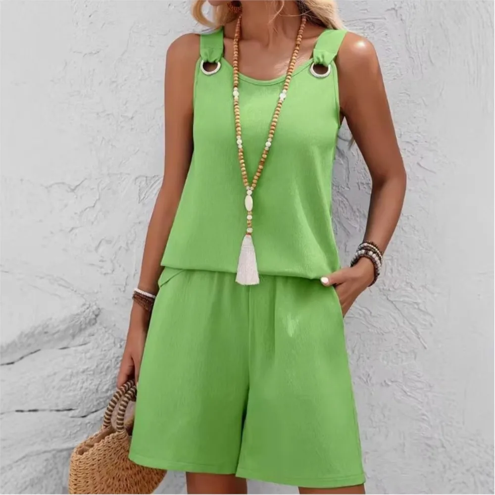 Spring Summer New O Neck Vest Women's Shorts Two-piece Set Fashion Button Suspenders Sleeveless Casual Shorts Suit Female2026
Spring Summer New O Neck Vest Women's Shorts Two-piece Set Fashion Button Suspenders Sleeveless Casual Shorts Suit Female2026