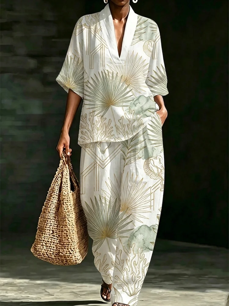 Women's Boho Printed 2 Piece Set V Neck Loose Top & Pocket Wide Leg Pants Summer Beach Travel Vacation Casual Outfit Suit
Women's Boho Printed 2 Piece Set V Neck Loose Top & Pocket Wide Leg Pants Summer Beach Travel Vacation Casual Outfit Suit