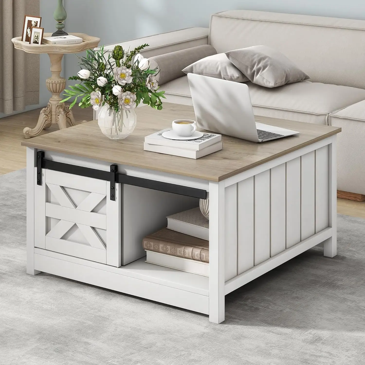 Farmhouse Coffee Table with Storage: Wooden Square Center Table with Sliding Barn Door Small Living Room Table Light Oak
Farmhouse Coffee Table with Storage: Wooden Square Center Table with Sliding Barn Door Small Living Room Table Light Oak