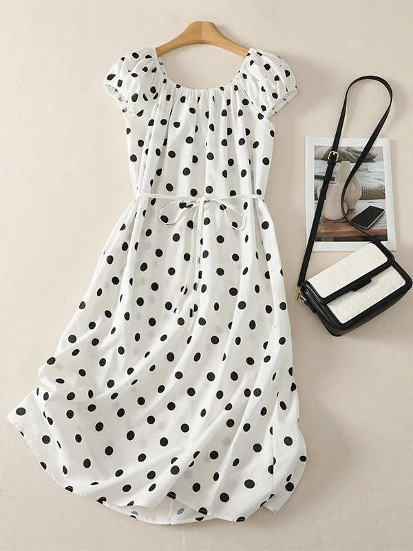 Summer Slimming Large Size Cotton Lin Polka Dot Dress Women's High Waist A-Line Long Dress Comfortable Breathable Casual Wear
Summer Slimming Large Size Cotton Lin Polka Dot Dress Women's High Waist A-Line Long Dress Comfortable Breathable Casual Wear