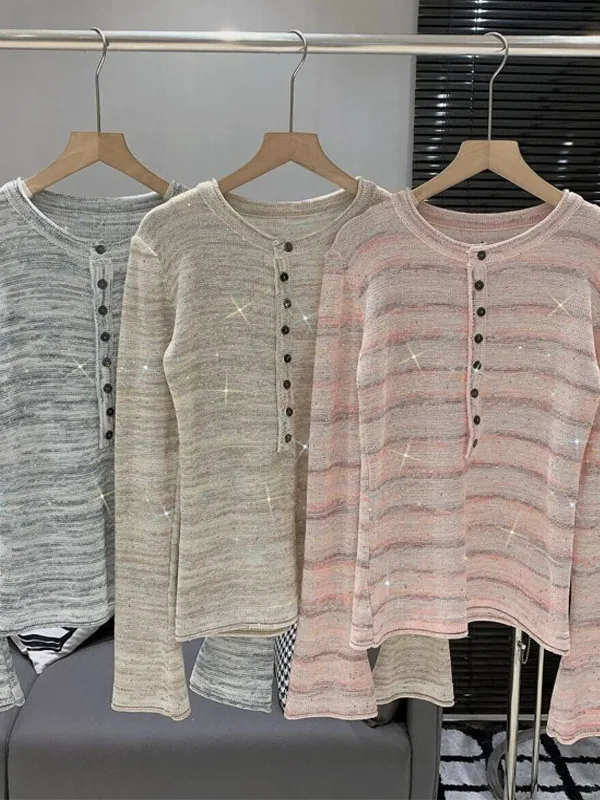 American Retro Simple Bead Knitted Top Women's Slim Fit Long Sleeve T-Shirt Mid-Thick Warm round Neck Pullover for Daily Wear
American Retro Simple Bead Knitted Top Women's Slim Fit Long Sleeve T-Shirt Mid-Thick Warm round Neck Pullover for Daily Wear