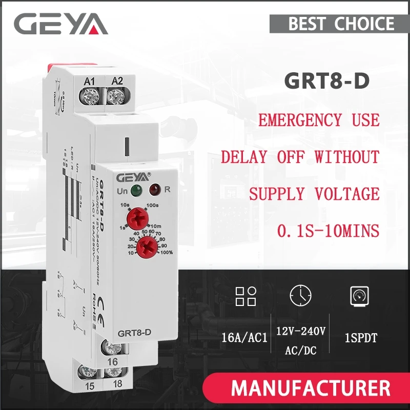 GEYA GRT8-D Реле истинной задержки без напряжения питания переменного/постоянного тока 12 В-240 В 1SPDT Реле времени для экстренного использования
GEYA GRT8-D Реле истинной задержки без напряжения питания переменного/постоянного тока 12 В-240 В 1SPDT Реле времени для экстренного использования