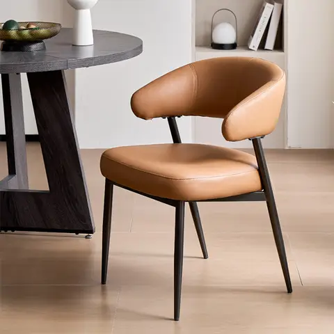 Soft Wraparound Backrest Dining Chairs with Steel Frame Modern Kitchen Dinner Chair Durable Leather Cafe Restaurant Table Chair
