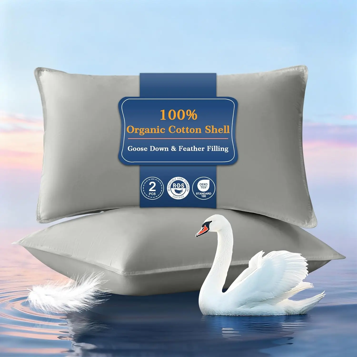Queen Size Goose Feather Down Pillows Set of 2, Ultra Soft Organic Cotton, 900 Fill Power for All Sleepers
Queen Size Goose Feather Down Pillows Set of 2, Ultra Soft Organic Cotton, 900 Fill Power for All Sleepers